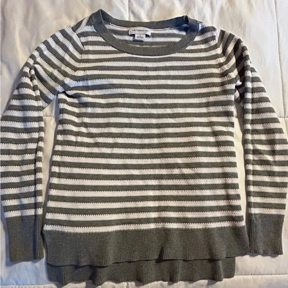 Liz Claiborne Cotton Striped Classic Sweater Thick Knit Small